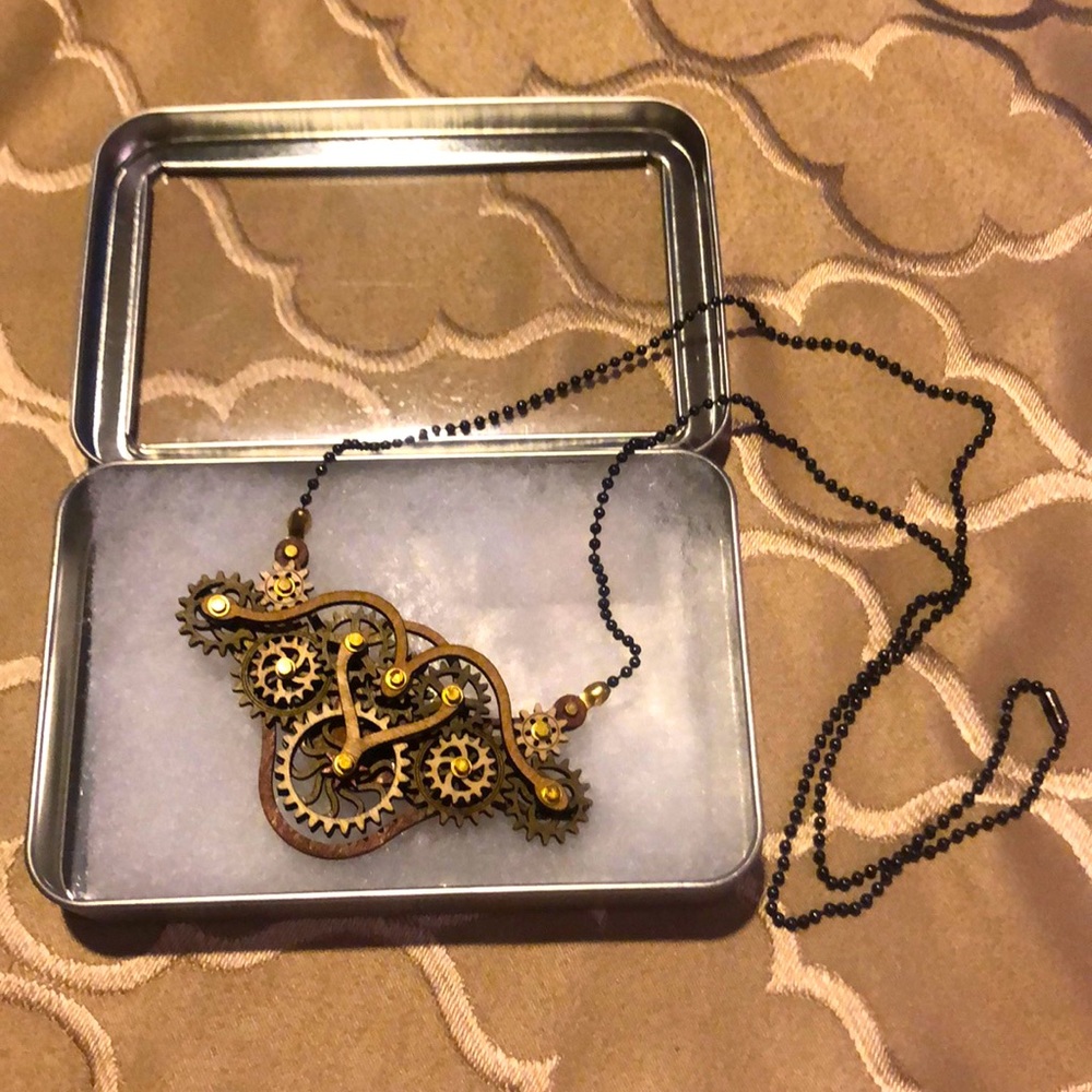 Steampunk Pendant Necklace w/ Movable Wooden Gears